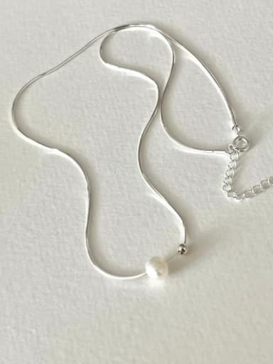 925 Sterling Silver Imitation Pearl Ball Minimalist Necklace