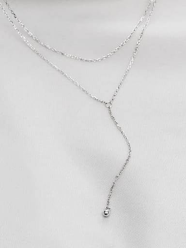NS723  Platinum 925 Sterling Silver Tassel Minimalist Lariat Necklace