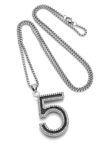 Stainless steel Chain Alloy Pendant  Cubic Zirconia Number Hip Hop Long Strand Necklace