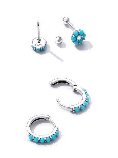 925 Sterling Silver Turquoise Flower Vintage Stud Earring