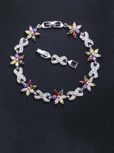 colour Brass Cubic Zirconia Flower Luxury Bracelet