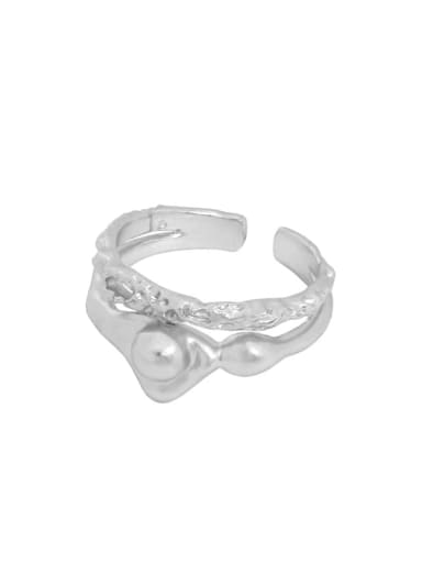 Silver [14 adjustable] 925 Sterling Silver Bead Irregular Vintage Band Ring