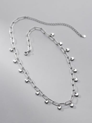 925 Sterling Silver Heart Trend Hollow Chain Multi Strand Necklace