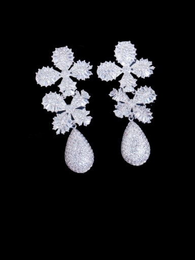 Platinum Brass Cubic Zirconia Flower Luxury Cluster Earring