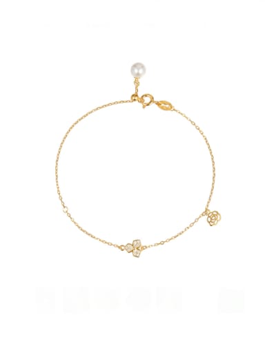 AS043 [Gold] 925 Sterling Silver Cubic Zirconia Flower Minimalist  Anklet