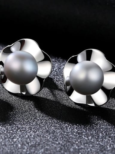 Grey 1C13 925 Sterling Silver Imitation Pearl Multi Color Flower Classic Stud Earring