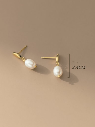 Gold 925 Sterling Silver Freshwater Pearl Geometric Minimalist Drop Earring