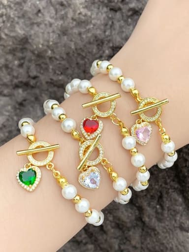Brass Imitation Pearl Heart Bohemia Beaded Bracelet