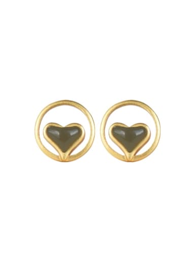 925 Sterling Silver Jade Heart Minimalist Stud Earring