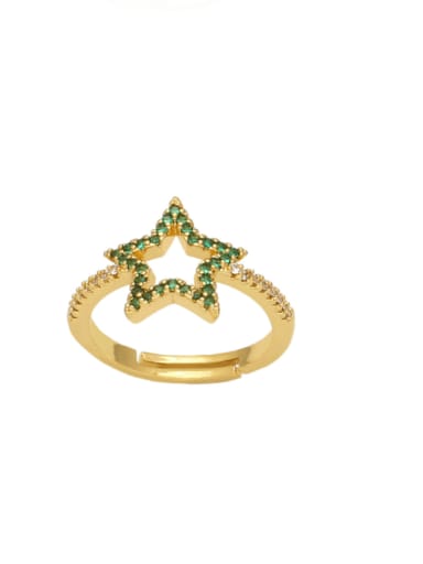 green Brass Cubic Zirconia Pentagram Vintage Band Ring