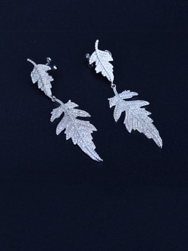 Copper Cubic Zirconia Leaf Luxury Chandelier Earring