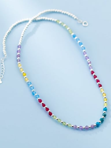 925 Sterling Silver Bead Multi Color Round Minimalist Necklace