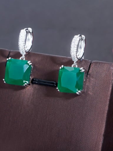 Green Brass Cubic Zirconia Geometric Luxury Drop Earring