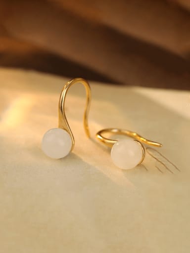 ES2753 [White] 925 Sterling Silver Jade Geometric Minimalist Hook Earring