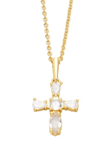 white Brass Cubic Zirconia Cross Vintage Regligious Necklace