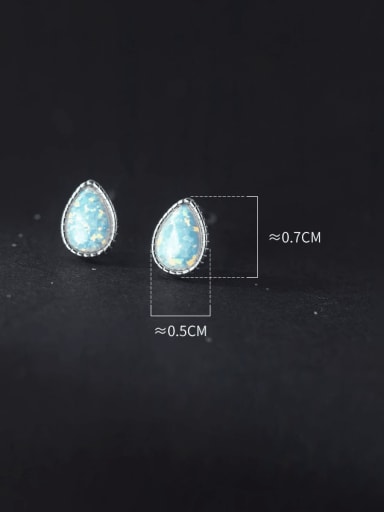 Silver 925 Sterling Silver Opal Water Drop Minimalist Stud Earring