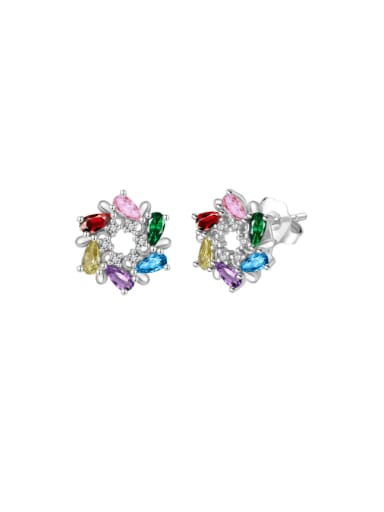 Platinum 2.18g 925 Sterling Silver Cubic Zirconia Flower Dainty Cluster Earring