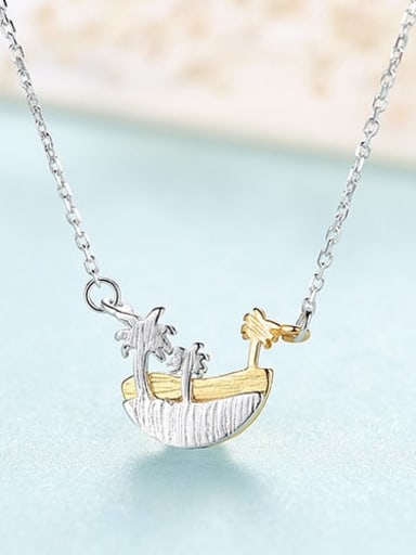 925 Sterling Silver Simple two-color plating irregular pendant Necklace