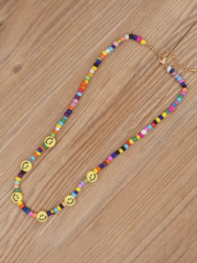 Multi Color Glass beads Polymer Clay Smiley Bohemia Necklace