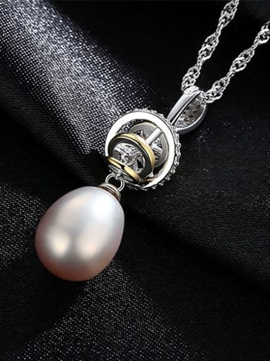 Purple 5A08 925 Sterling Silver Water Wave Chain Freshwater Pearl Pendant  Necklace