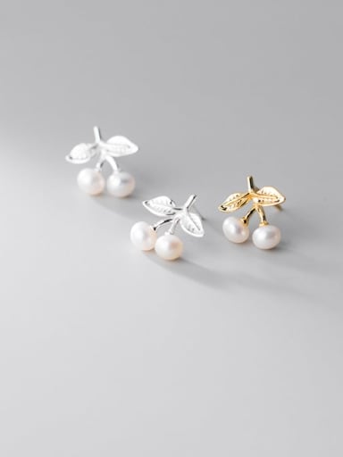 925 Sterling Silver Imitation Pearl  Cute Simple and small pearl cherry Stud Earring
