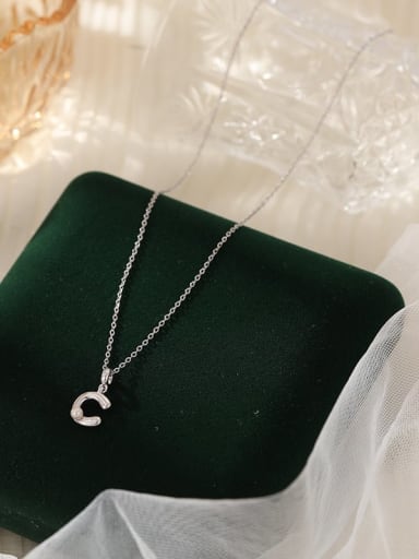 NS1066 ? C ? 925 Sterling Silver Imitation Pearl 26 Letter Minimalist Necklace
