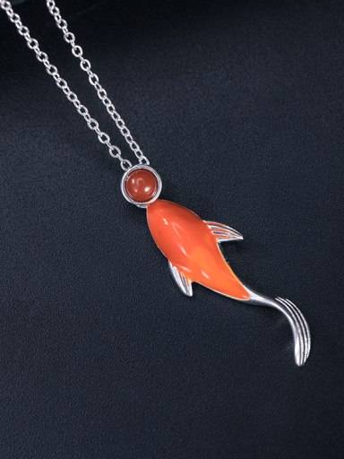 925 Sterling Silver Carnelian  Minimalist Fish Pendant Necklace