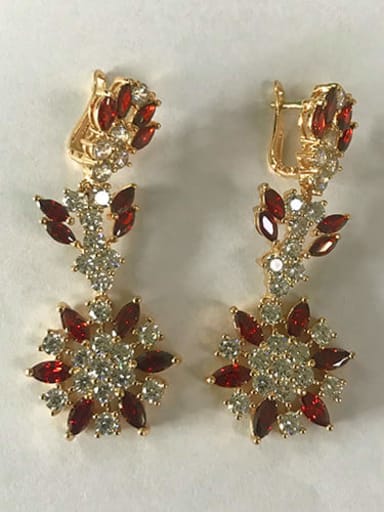Red zirconium champagne gold t05b11 Copper Cubic Zirconia Flower Luxury Chandelier Earring