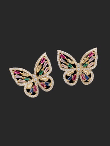 Golden zirconium Brass Cubic Zirconia Butterfly Trend Threader Earring