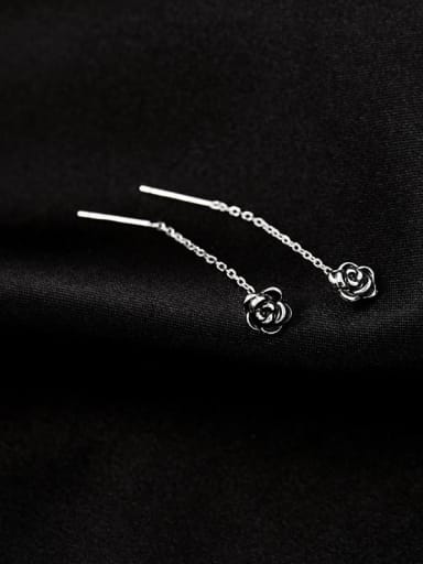 ES2369 925 Sterling Silver Enamel Flower Minimalist Threader Earring