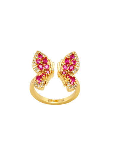 Rose red Brass Cubic Zirconia Butterfly Vintage Band Ring
