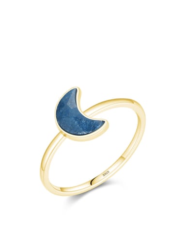 golden 925 Sterling Silver Opal Moon Minimalist Band Ring