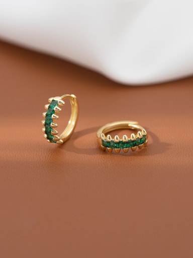 ES2246 gold+green 925 Sterling Silver Cubic Zirconia Geometric Dainty Huggie Earring