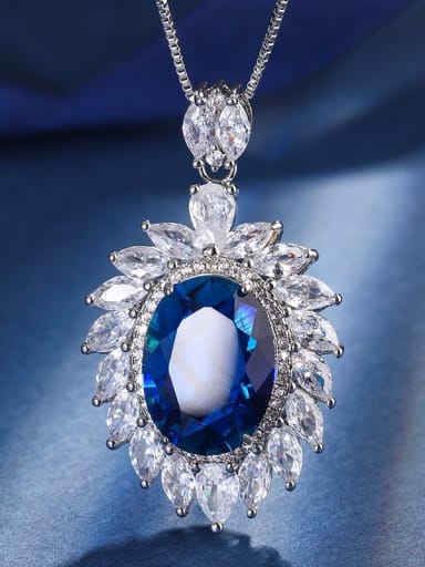Blue Treasure Pendant Brass Cubic Zirconia Geometric Luxury Necklace