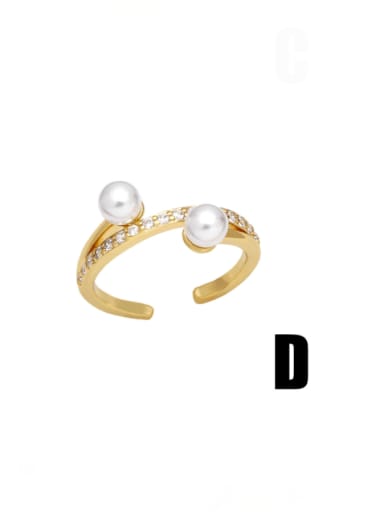 D Brass Imitation Pearl Geometric Minimalist Band Ring