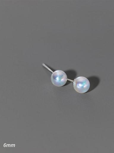 S925 Silver 6mm 925 Sterling Silver Imitation Pearl Round Minimalist Stud Earring