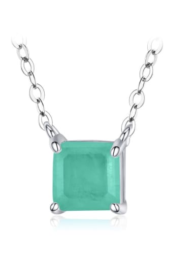silver 925 Sterling Silver Opal Square Minimalist Pendant Necklace