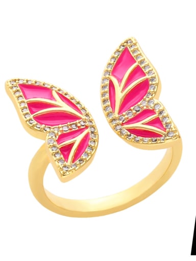 A (Rose) Brass Enamel Cubic Zirconia Butterfly Hip Hop Band Ring