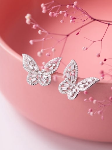 925 Sterling Silver Cubic Zirconia Butterfly Vintage Stud Earring
