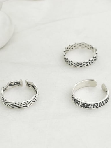Vintage Sterling Silver With Platinum Plated Simple Retro Round Free Size Rings