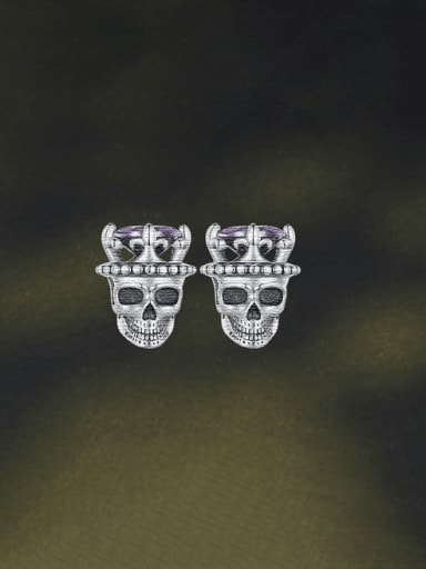 Skull King Ear Studs BSE892 925 Sterling Silver Skull Vintage Stud Earring