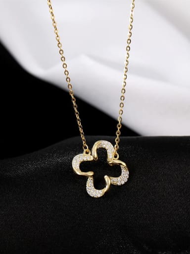 NS1022 gold 925 Sterling Silver Cubic Zirconia Hollow Flower Minimalist Necklace