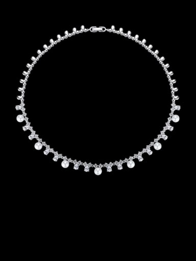 Copper Cubic Zirconia Minimalist Round pearl  Necklace
