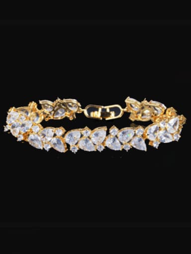 Gold Brass Cubic Zirconia Leaf Luxury Bracelet