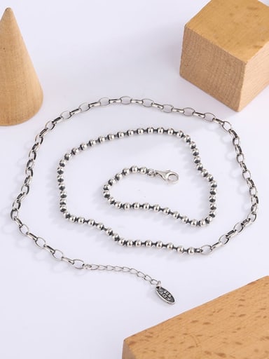 925 Sterling Silver Geometric Vintage Asymmetrical  Chain Necklace