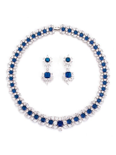 blue Stone Brass Earring and Necklace Set