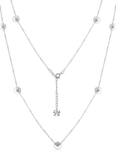 925 Sterling Silver Cubic Zirconia Geometric Multi Strand Necklace