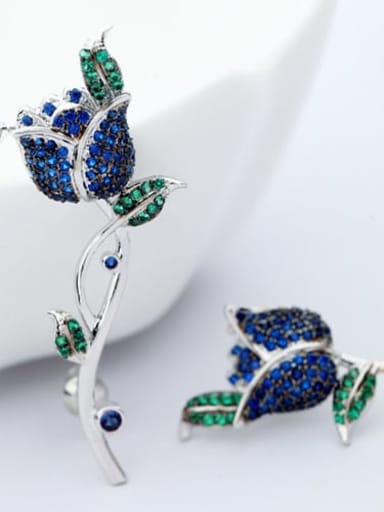Blue petal Blue Zircon t06c05 Copper Cubic Zirconia  Luxury  Rosary Cluster Earring