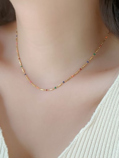 custom Titanium Steel Natural Stone Rainbow Minimalist Necklace