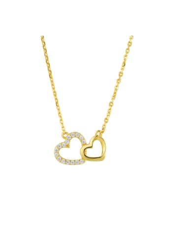 Gold 925 Sterling Silver Cubic Zirconia Heart Minimalist Necklace